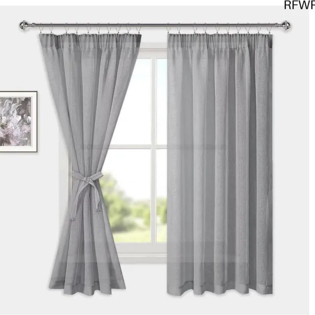 RFWR Halftransparante voile gordijnen met plooiband - Set van 2, Grijs 160x140cm, Ideaal voor Woonkamer en Slaapkamer
