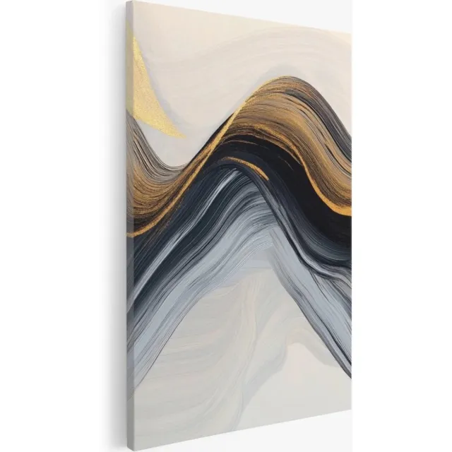 Saammp Canvas Schilderij - Zwart goud golvend - Abstract kunstwerk - 80x120 - Foto op canvas - Wanddecoratie - Muurdecoratie Woonkamer - Slaapkamer decoratie - Canvas Print Multicolor