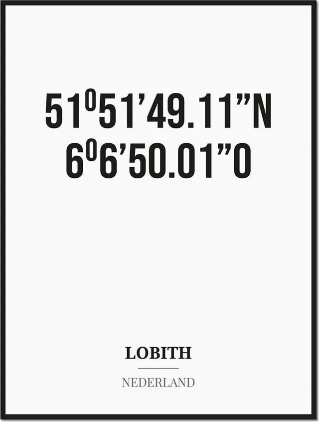 Studio216 Poster/kaart LOBITH met coördinaten zwart, wit