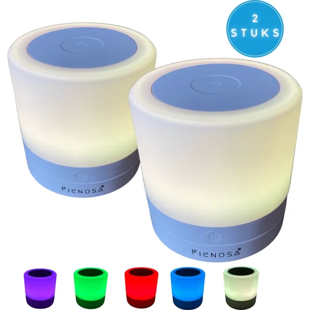 Fienosa LED Kleuren RGB lampje 2 stuks - Multi Colour USB LED - Draadloos - Kampeerlamp - Camping Lamp - Bedlamp - Touch Bediening - USB Oplaadbaar - Dimbaar - Terraslamp - Tuinlamp - Energiezuinig Wit - Rood - Groen - Blauw - Geel - Paars - Turquoise