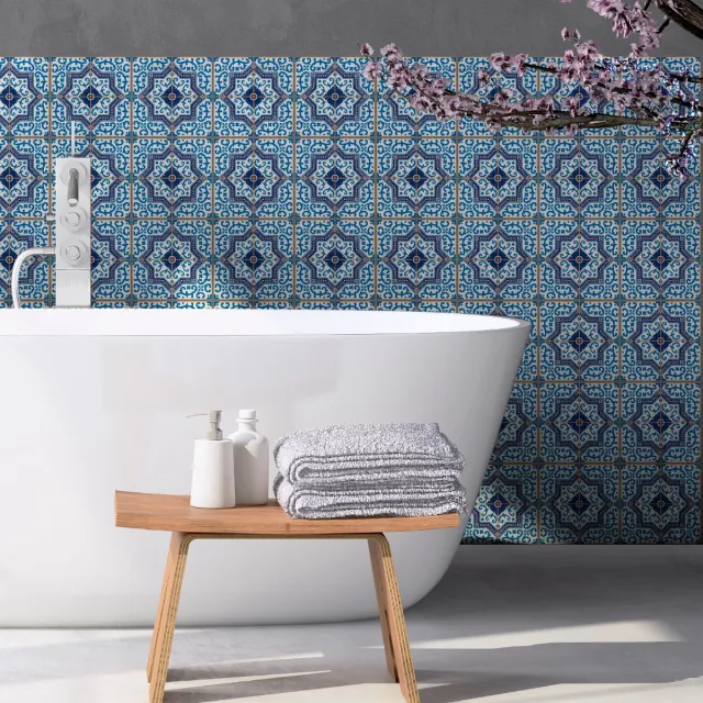 Ambiance Sticker Zelfklevende tegelmuurstickers voor keuken en badkamer - 9 cementtegelstickers, Azulejos Aurelio - 9 stickers, 15x15cm Multi color