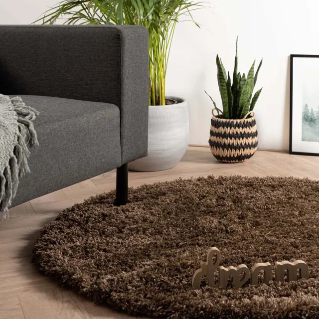 Tapeso Rond hoogpolig vloerkleed - Cozy Shaggy bruin 80