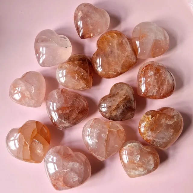 Moonlight Gemstones Edelsteen Grote Fire Quartz Harten (Het Perfecte Valentijnscadeau) Hematoïde Kwarts Meerkleurig