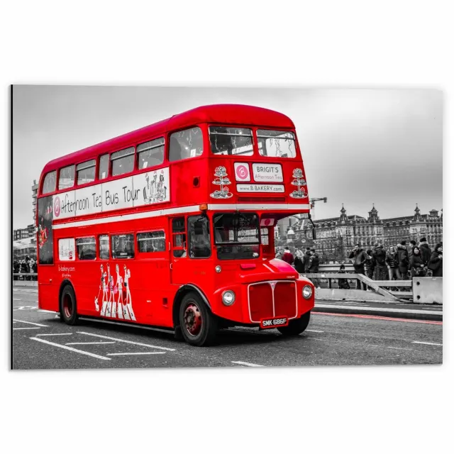 KuijsFotoprint Dibond - Rode Tour bus - 60x40cm Foto op Aluminium (Wanddecoratie van metaal) Rood