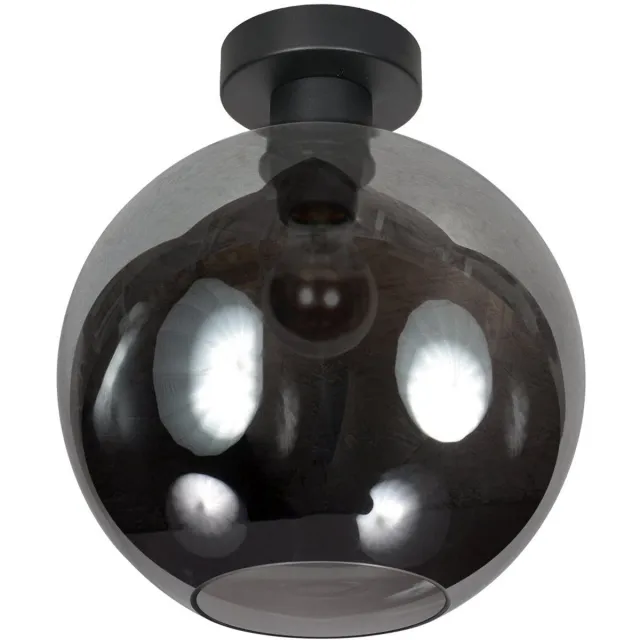 Mexlite Plafondlamp Sferio 4376ZW Ø30 cm van Mexlite met rookglas, zwart metaal, stijlvol en modern, geschikt voor binnen, E27 fitting, warm diffuus licht