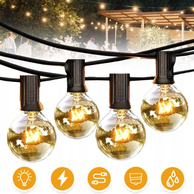 CHOOLY Outdoor Lichtslingers-8m G40-Lampen Onbreekbare Terrasverlichting, Waterdicht Dimbaar Hangende Buitenverlichting-Aansluitbare LED-Buitenverlichting Voor Achtertuin Tuinhuisje Veranda Feest
