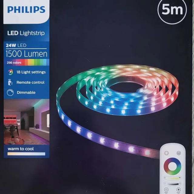 Philips LED Lightstrip - 24W LED - 1500 Lumen - 256 kleuren - Afstandsbediening - Dimbaar wit