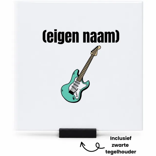 Hacebo blauwe elektrische gitaar met eigen naam tegeltje met tegelhouder - Gitaar - muziek liefhebbers - tegeltjes met tekst - gitaristen - gitaarliefhebbers - verjaardag - cadeau - kado - spreuktegels - 15x15 CM Wit