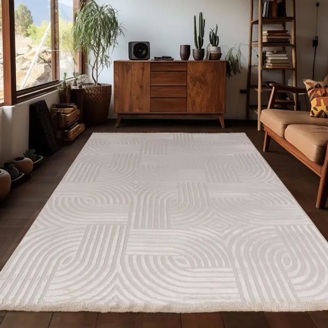 TapisTrend Designer tapijt Beige Binnenkleed, geruit patroon, voor de woonkamer, bohemian stijl, comfortabel, wasbaar