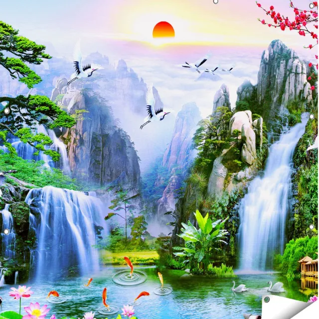 Gards Tuinposter Watervallen in de Bergen - Abstract - 110x110 cm - Tuindoek - Tuindecoratie - Wanddecoratie buiten - Tuinschilderij Multikleur