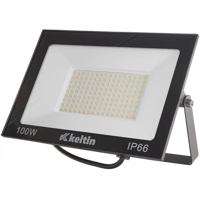 Keltin 100W LED schijnwerper - warm wit 2700K - verstelbaar - IP66 - aluminium en glas Zwart