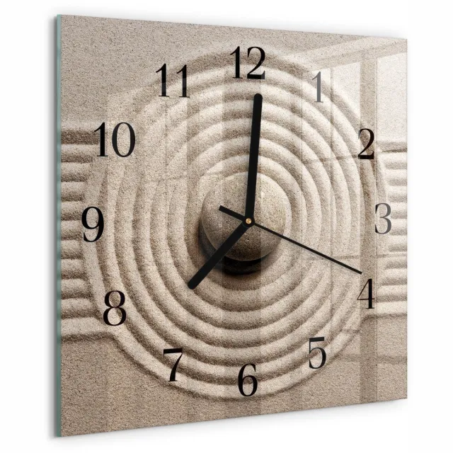 TULUP Wandklok - Steen Gekleurde Glazen Klok - 30x30 cm - Bruin Glazen Klok Met Print - Zwarte Handen - Vierkante Wandklok - Klok Glas Met Opdruk - Moderne Wandklok Glas Bruin - Steen