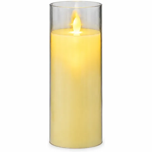 SWGOTA led kaarsen met bewegende vlam - ivoorkleurig, 7,8 x 20 cm, transparante cilindervormige buitenwand, 3 AA-batterijen nodig, niet inbegrepen