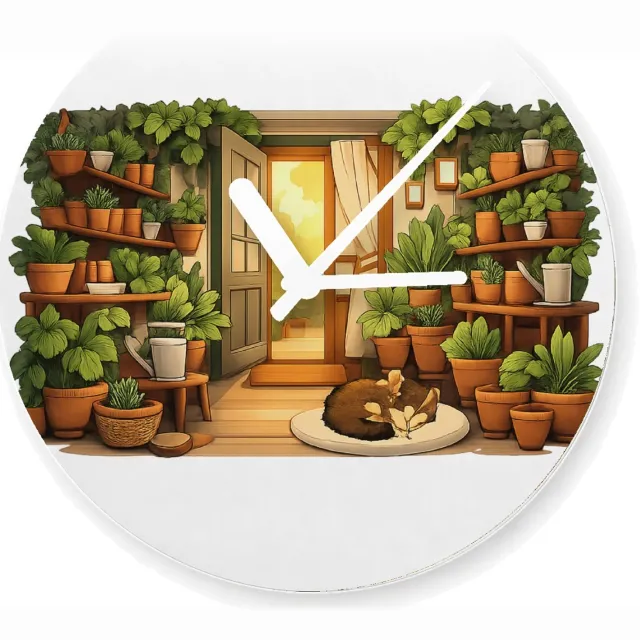 Mr Cadeautjes Glazen klok Ø 20 - design Een serene nachttuin in een serre met maanlicht en zachte mi | cadeau Wit