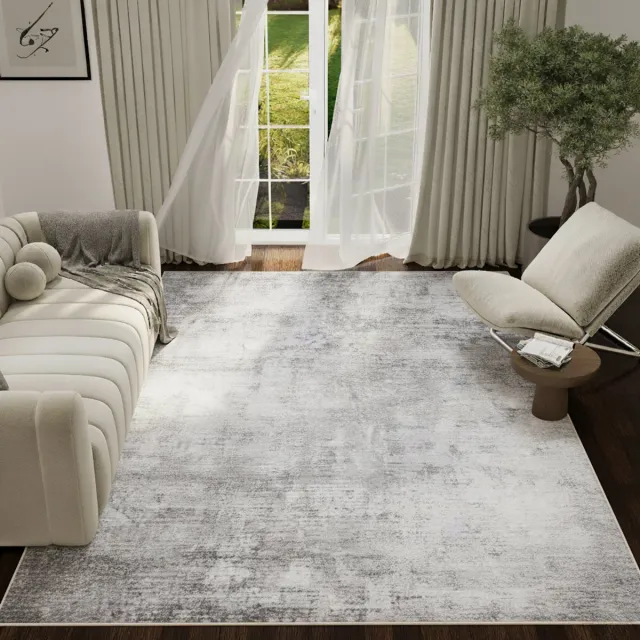 Tapiso ASH Vloerkleed Grijs Abstract Vintage Design Laagpolig Tapijt Voor Woonkamer Slaapkamer en Hal Antislip - 140x200