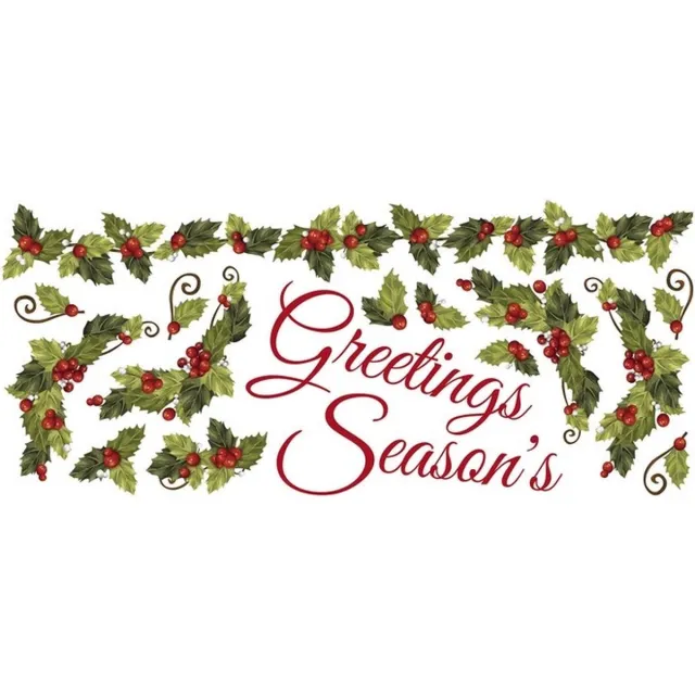 RoomMates Muursticker |"seasons greetings" | hulst met besjes | Kerst | rood | groen