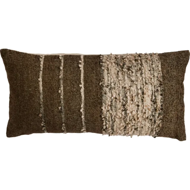 Light & Living rechthoekige gestreepte sierkussen TIANI 30x60 cm - donkerbruin/zand