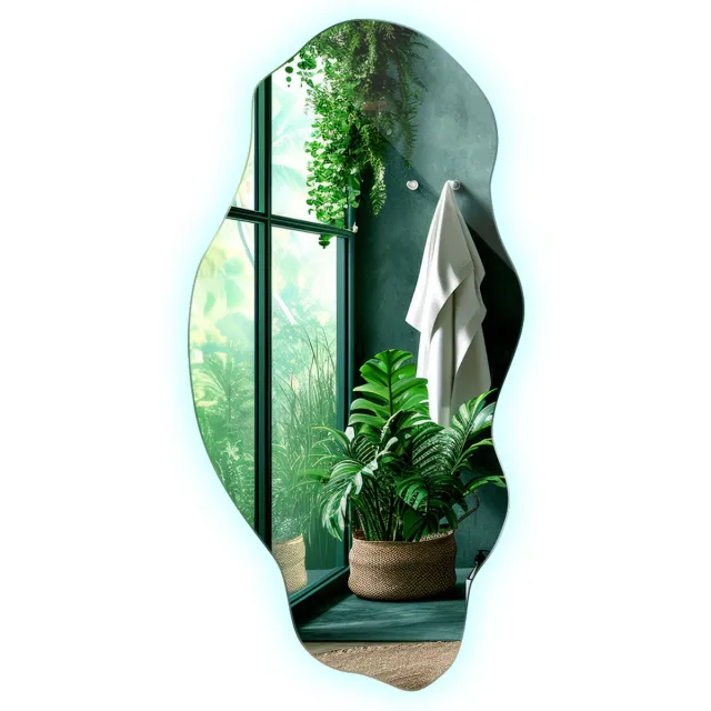 TULUP LED Spiegel - Organische Spiegel Met Verlichting - 40 cm x 80 cm - Asymmetrische Spiegel Met Verlichting - Spiegel LED Voor de Woonkamer - Koel Wit 6500K - Asymmetrische Spiegel LED - Wandspiegel LED in Loftstijl