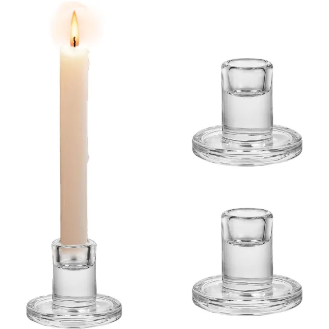 KZQ Kristallen Kaarsenhouders - Groot Model - 2 Stuks - Dik Glas - Geschikt Voor Tafelcentrum Woondecoratie Bruiloft En Feest - Transparant