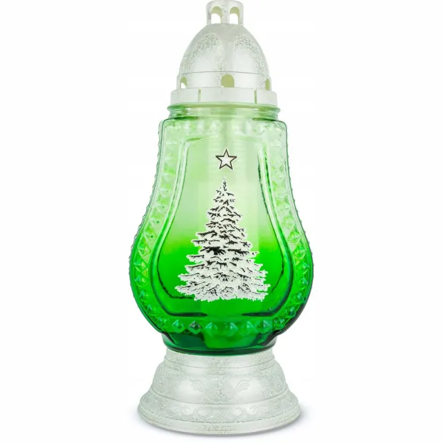 RAL Grote Glazen Kerstboom Lantaarn 38 cm Groen met Brandstof
