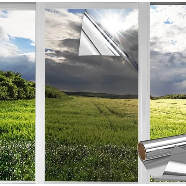 Excitat Eenrichtings privacyfolie - Spiegelfolie - Zonwerende folie voor binnen op het raam - Privacybescherming reflecterende temperatuurregeling - Geschikt voor thuiskantoor en winkel - 45*400cm zilver