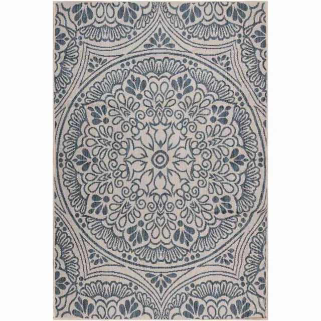 vidaXL Buitenkleed met patroon platgeweven 140x200 cm blauw