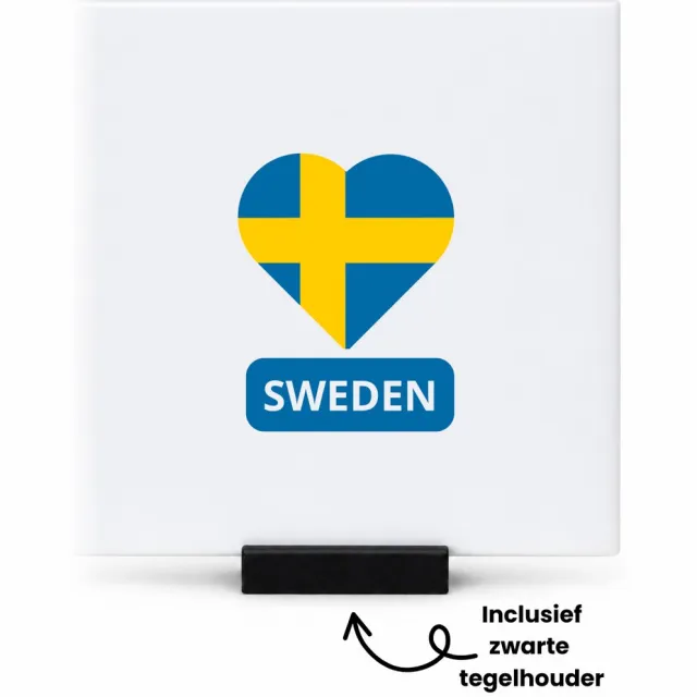 Hacebo Sweden vlag hartje tegeltje met tegelhouder - Zweden - reizigers - tegeltjes met tekst - toerist - verjaardagscadeau - souvenir - vakantie - spreuktegels - 10.8x10.8 CM Wit