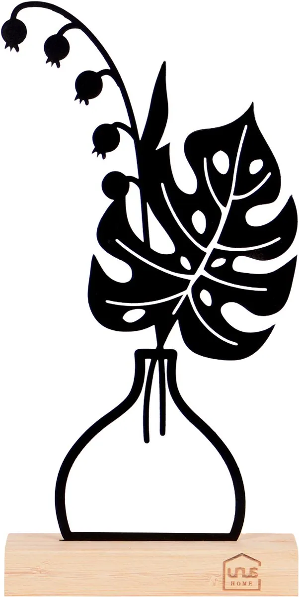 UNUS Decoratieve bloemenvaas Silke van metaal op bamboevoet zwart
