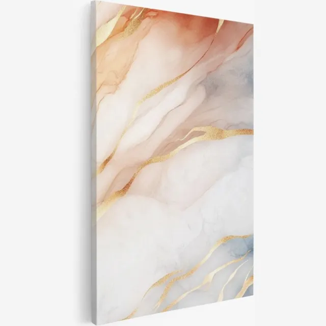 Saammp Canvas Schilderij - Rood wit blauw - Marmer - Abstract kunstwerk - 20x30 - Foto op canvas - Wanddecoratie - Muurdecoratie Woonkamer - Slaapkamer decoratie - Canvas Print Multicolor