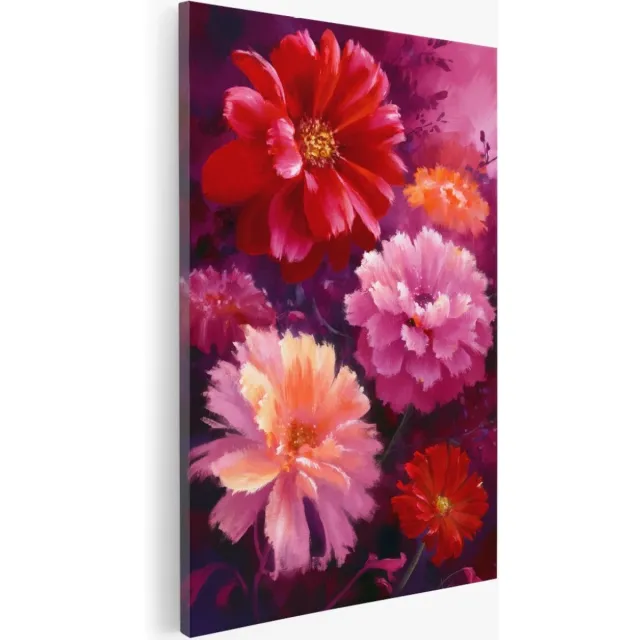 Saammp Canvas Schilderij - Roze Rode Bloemen - Abstract - 80x120 - Foto op canvas - Wanddecoratie - Muurdecoratie Woonkamer - Kantoor Decoratie Multicolor