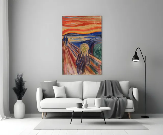 Insigne Art Glasschilderij De Schreeuw – Edvard Munch – Modern Kunst Wanddecoratie – Abstract Schilderij Woonkamer - 90x60 cm Kleurrijk
