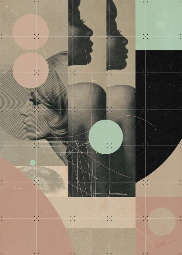 IXXI Feminence, Frank Moth - 100 x 140 cm - Grote wanddecoratie en posters - Collage, Geometrische Kunst, Digitale Kunst, Slaapkamer, Woonkamer Beige / Warme kleuren
