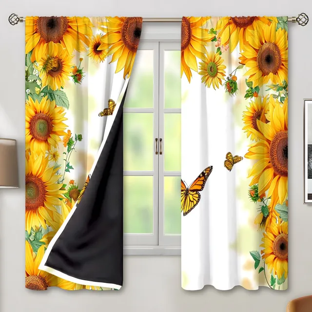 Nosheir Verduisteringsgordijn - 2 Panelen - 75x166cm - Zonnebloemmotief - Thermisch Geïsoleerd - voor Woonkamer en Slaapkamer Geel-3