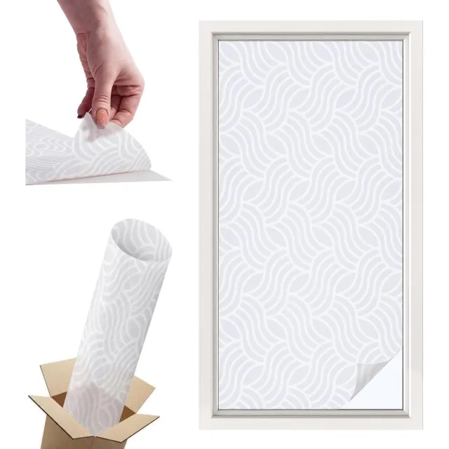 TULUP Raamfolie Anti inkijk - Golven van harmonie Privacy Folie Raam - 50x100 cm - Wit Anti inkijk Folie - Raamfolie Tegen inkijk Glas in Lood - Voor de hal, badkamer, kantoor - Raamfolie Zonwering Wit - Golven van harmonie