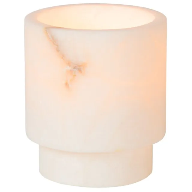 Atmooz Mick S Theelichthouder - Luxe Alabaster Waxinelichthouder - Ø7.5 x H9 cm - Natuursteen Windlicht - Modern Sfeerlicht Wit