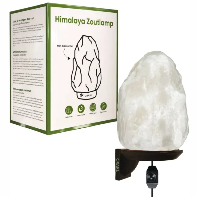 Orakl Dimbare Himalaya Zoutlamp Ari - 1-2 KG en ca. 17 cm - Nachtlamp - Wandlamp - Cadeauverpakking Wit