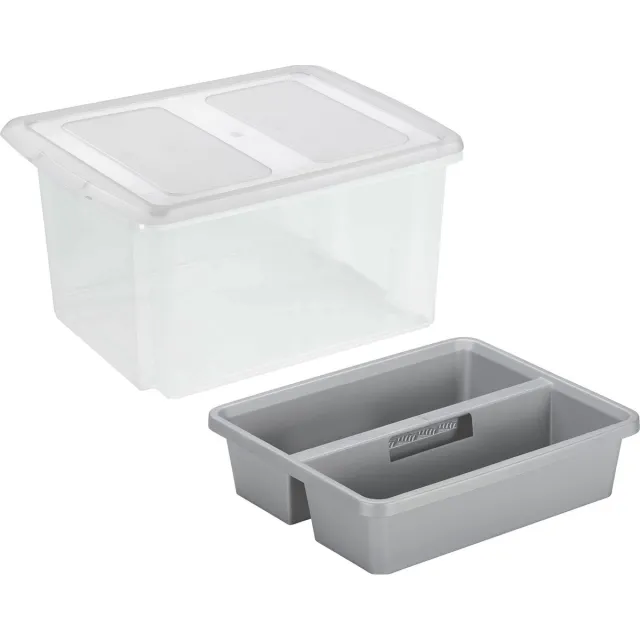Sunware Nesta opslagbox 32 liter - transparant - met deksel - en organiser tray - stapelbaar