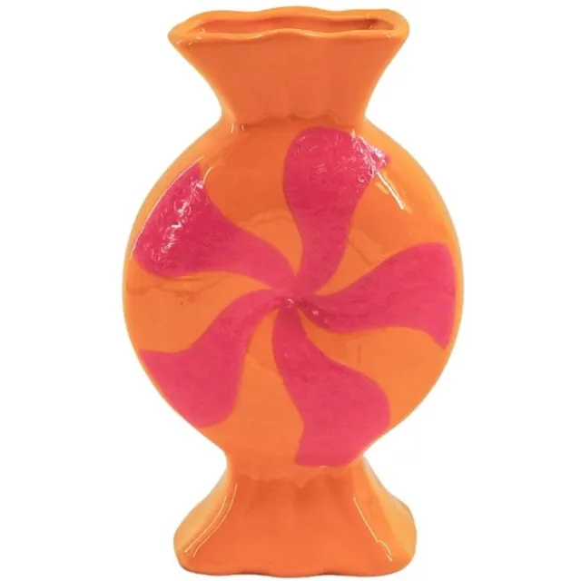 Housevitamin Bloemenvaas- Toffee snoepje- Keramiek- Roze/ Oranje- 12x6,5x20cm Oranje/Roze
