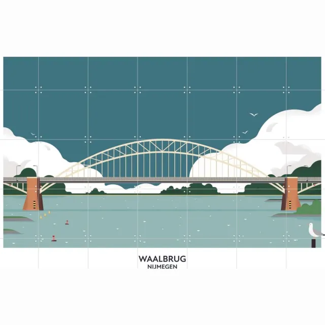 IXXI Waalbrug, Studio Kars + Boom & Design Podium Nijmegen - 140 x 100 cm - Grote wanddecoratie en posters - Grafisch Ontwerp, Geometrische Kunst Blauw