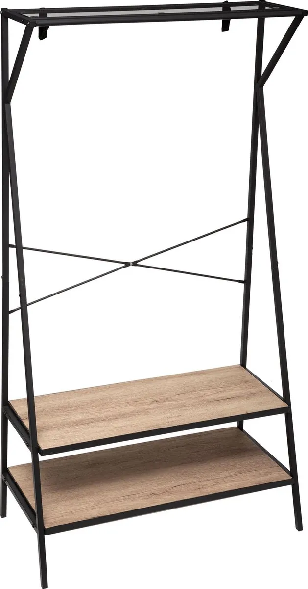 Five® 5Five Kapstok met schoenrek - Metaal en Hout - voor inkomhal - Zwart - L80 x 38.3 x H160cm - Kledingrek
