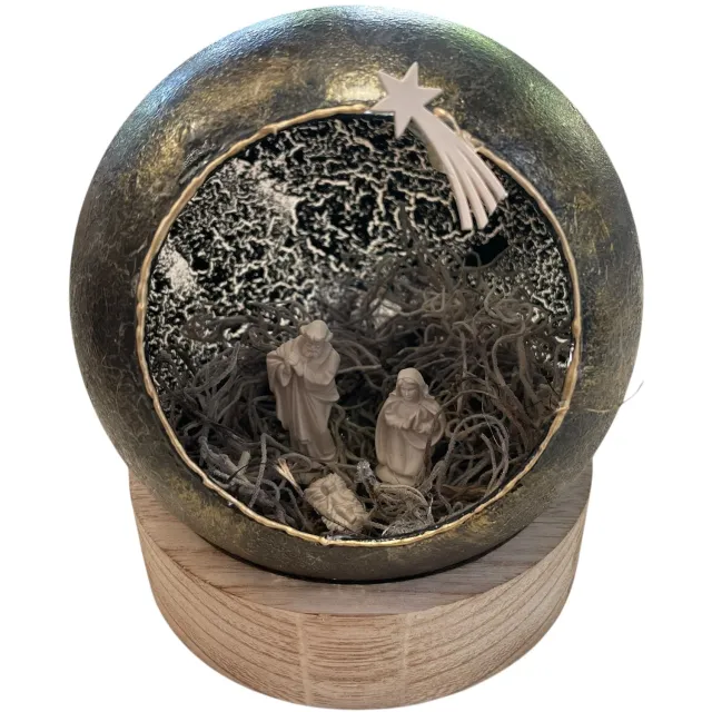 Galerie de voorst Kerststal in Glazen Bol – Zwart – Handgemaakt – Craquelé Effect – 15 x 13 cm – Kerstdecoratie Zwart, grijs