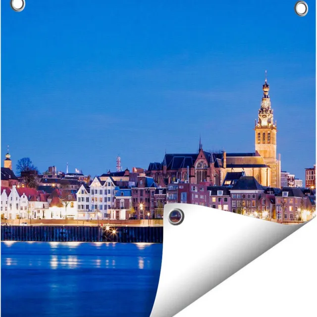 Gards Tuinposter Nijmegen Skyline met de Waal Rivier - 40x40 cm - Tuindoek - Tuindecoratie - Wanddecoratie buiten - Tuinschilderij Multikleur