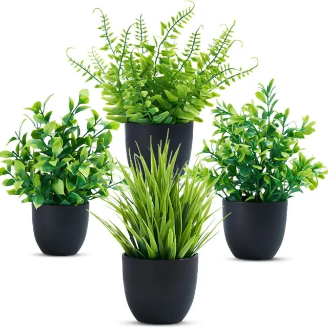 Cosensi Kunstplanten in Potten voor Binnen Interieurdecoratie - Mini Nep Planten - Tafel Bureau Plank Badkamer Decor - Set van 4 Potjes - Zwart