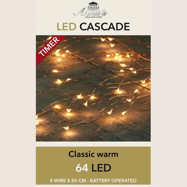 Anna's Collection Cascade draadverlichting - koperdraad - 64 Led's - warm wit - op batterij