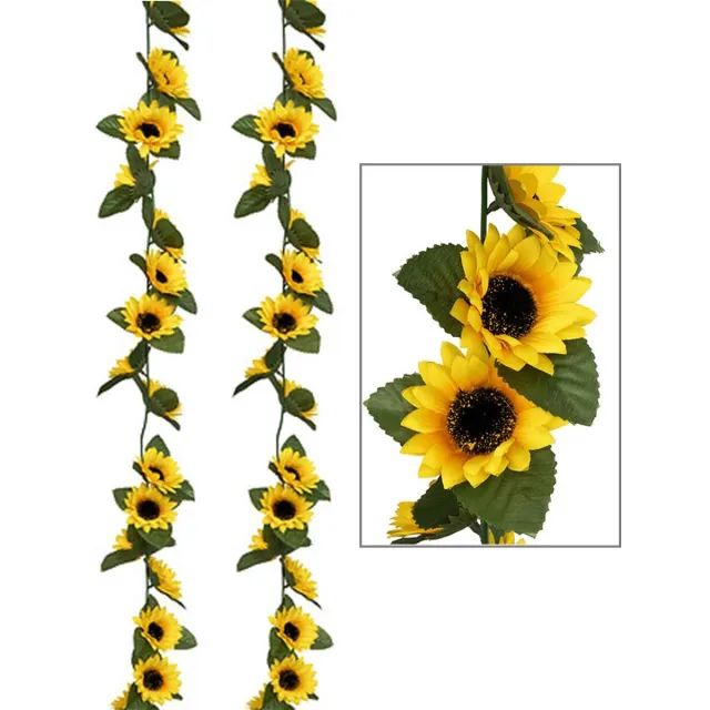 Atmosphera Kunstbloemen slinger zonnebloemen - 2x - 180 cm - geel/groen - decoratie - versiering