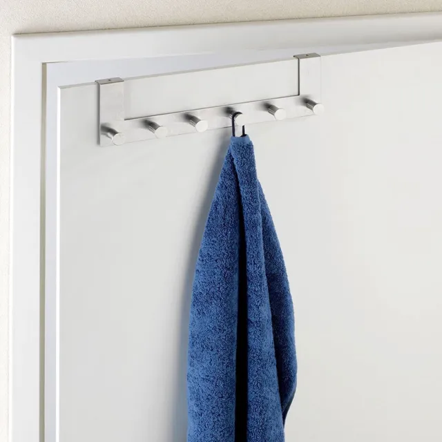 Wenko Deurkapstok Celano RVS, 39cm breed, met 6 haken - Hakenlijst - Deurgarderobe - Voor opdekdeuren 2cm dik Zilver
