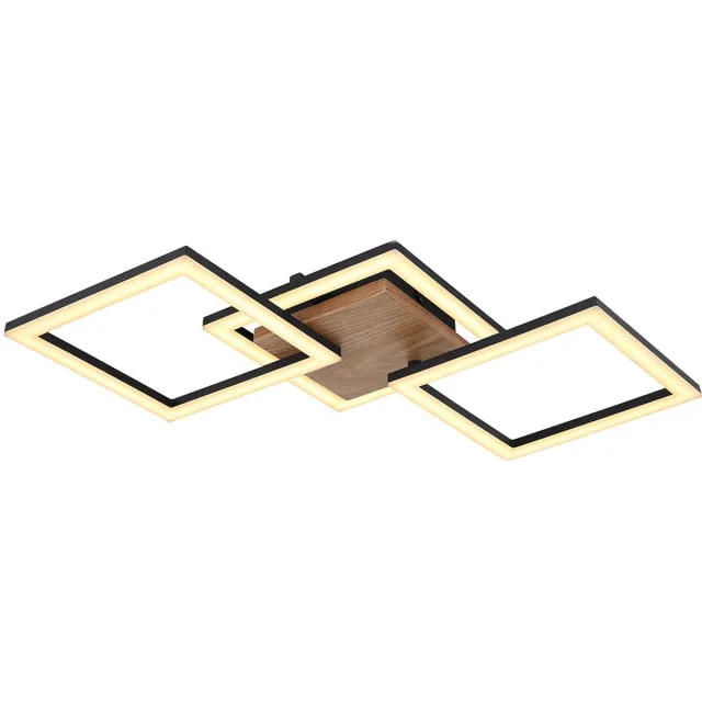 Globo Plafondlamp LED plafondlamp hout draaibaar woonkamerlamp plafond zwart, metaal opaal, 30W 2200Lm warm wit, LxBxH 66x31x7,5 cm Bruin