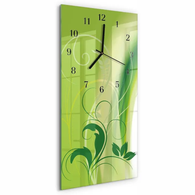 TULUP Wandklok - Bloemenpatroon Glazen Klok Met Print - 30x60 cm - Groente Moderne Glazen Wandklok - Zwarte Handen - Rechthoekige Wandklok - Decoratieve Glazen Klok - Glazen Wandklok Design Groente - Bloemenpatroon