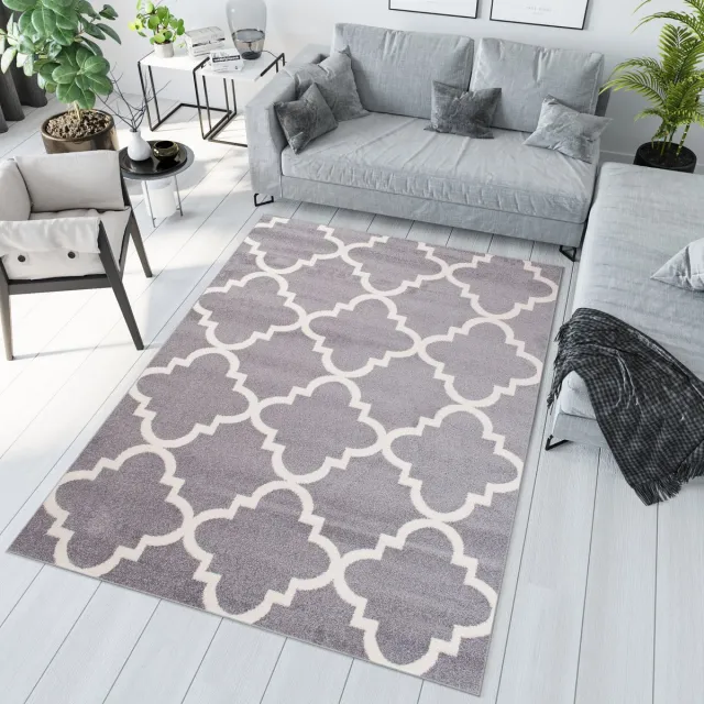 Tapiso Jawa Vloerkleed Grijs Laagpolig Trellis Modern Tapijt