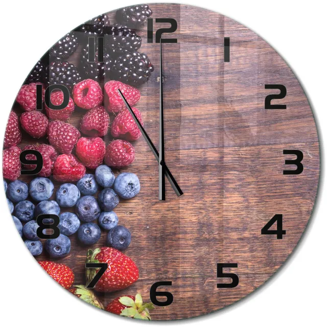 TULUP Wandklok - Bosvruchten Glazen Klok Met Print - fi60 cm - Veelkleurig Wandklok Glas Met Motief - Zwarte handen - Ronde Klok - Wandklok Glas Decoratie - Gekleurde Glazen Klok